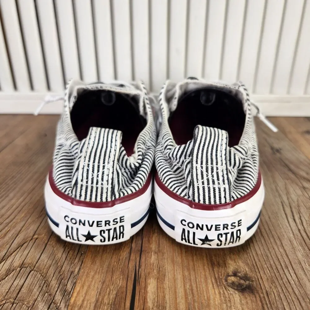 Converse Shoreline Womens Sz 6 White Black Striped Slip On Sneaker Shoes 562034F